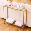 MAJARO Gold Double-Layer Modern Console Table with Tempered Glass for Entryway & Living Room