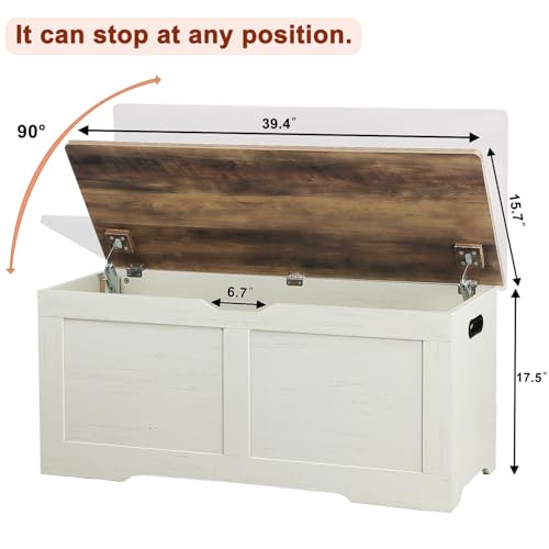 Rustic White & Brown Wooden Storage Chest with Lift-Top Bench - 39.4 Inch