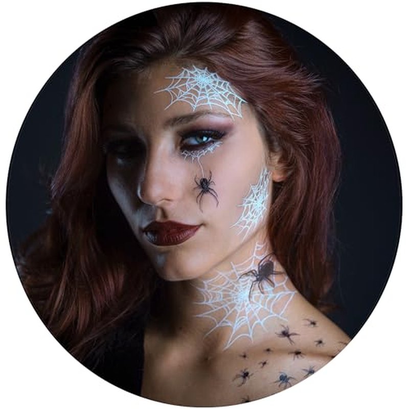 2 x Pretty Little Killers Face Halloween Temporary Tattoo, Spider Costume, Witch, Web, Horror