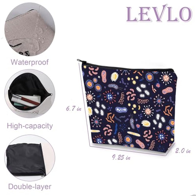 LEVLO Microbiology Bacteria Makeup Bag Science Art Biologist Reusable Book Cosmetic Bag Gift for Teacher (Microbiology)