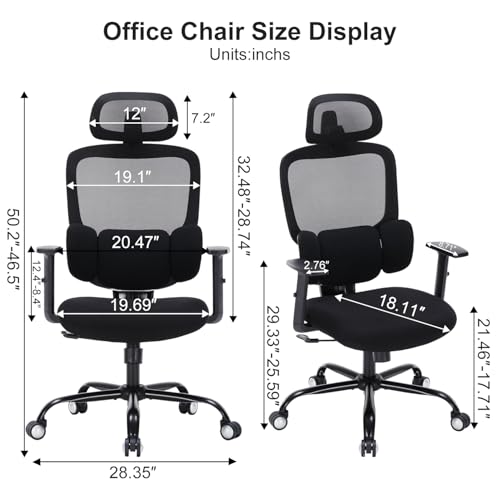 Ergonomic Mesh Office Chair with Adjustable Lumbar Support & Headrest - High Back Swivel Desk Chair