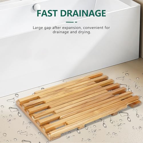 Teak Shower Mat 25.5 x 12 in – Adjustable, Non-Slip Spa Bath & Sauna Mat