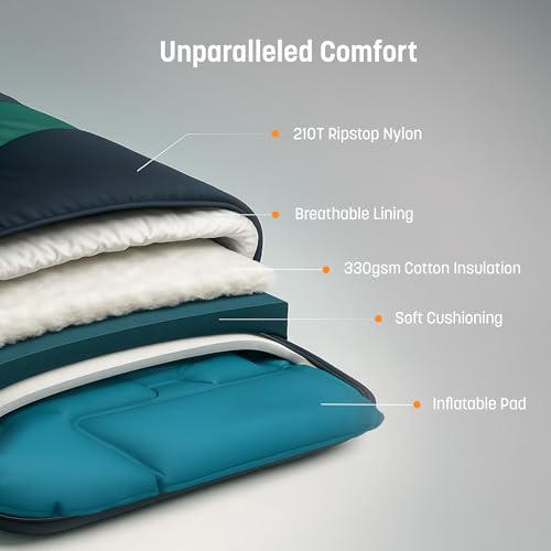RANGLAND Black Inflatable Sleeping Bag with Built-in Pad & Foot Pump - 80x30