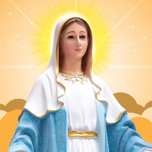 HOLLOII 19 Inch Virgin Mary Statue Blue Hand-Painted Our Lady of Grace Religious Figurine for Prayer & Home Decor
