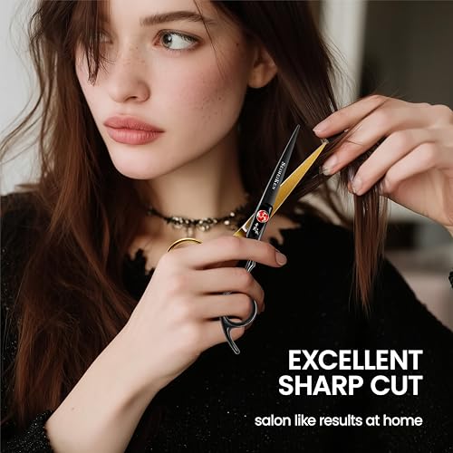 Gold 6-Inch Hair Cutting Scissors Kit - Professional Hair Shears & Thinning Scissors