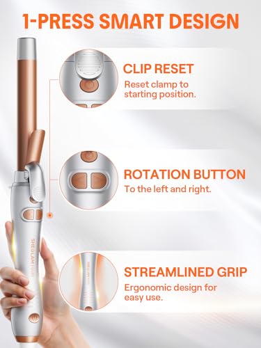 SheGlam Automatic Curling Iron 1 Inch, Long Barrel, Up to 430°F, Dual Voltage, Rotating Wand for Long Hair