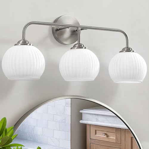 Bathroom Vanity Light Fixtures 3-Light Brushed Nickel Over Mirror with Frosted Glass Shade - Nickel / 3 Light
