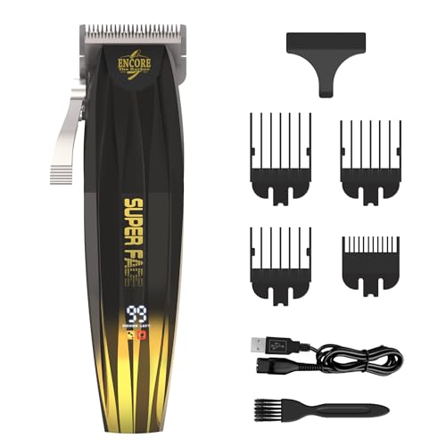 Super Fade Professional Hair Clipper for Barbers Fast Clean Blurry Fades | Four Click Lever | Whisper Quiet | Rechargeable Cordless | Over 90 Minutes Run time | Crunchy Blade