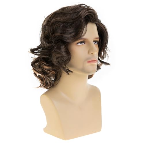 Mens Wig Brown Short Wavy Fluffy Cosplay Hair Wigs for Party Halloween Use