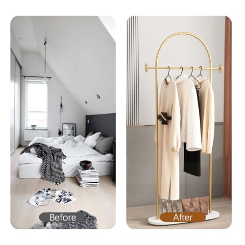 FONECHIN Gold Clothing Rack with Marble Base - Freestanding Coat Rack 67"H for Entryway Bedroom Living Room