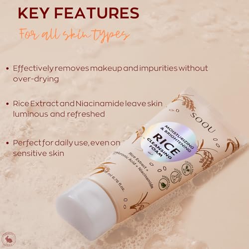 Rice Foam Cleanser with Niacinamide & Hyaluronic Acid ? Gentle Korean Face Wash for Hydrating & Brightening ? Made in Korea ? 200ml