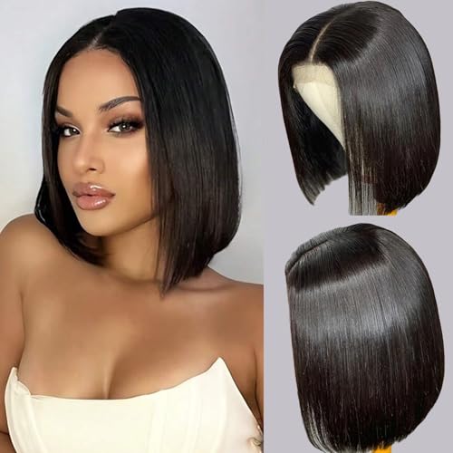 13x4 Lace Front Human Hair Wigs Bob Style 180% Density 10 Inch Black Straight Variation of THIS listing