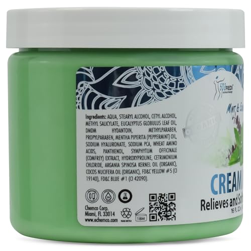 SPA REDI - Body and Foot Cream Mask, Mint and Eucalyptus, 16 Oz - Pedicure Massage for Tired Feet and Body, Hydrating, Fresh Skin