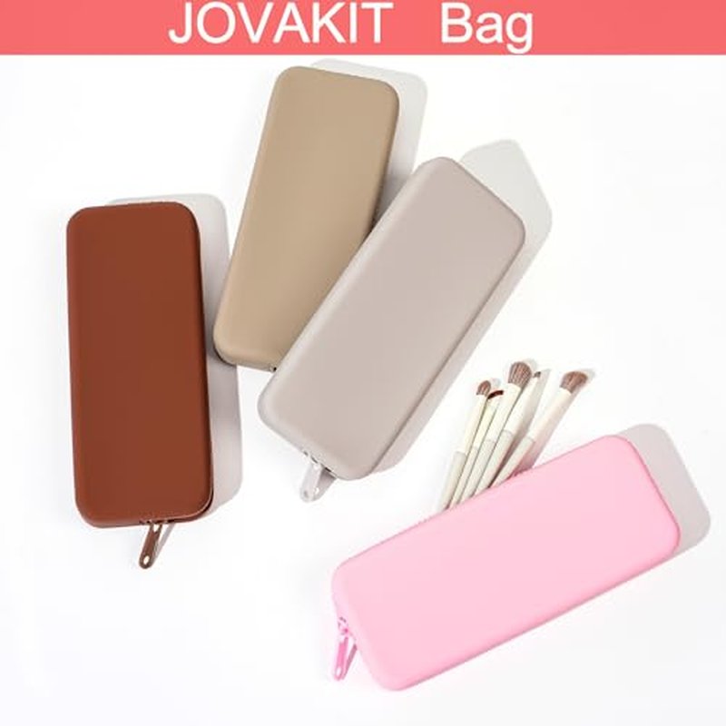 JOVAKIT Rectangle Portable Silicone Cosmetic Bag for Women, Travel Waterproof Makeup Bag Gifts for Women Girls, Zipper Closure Makeup Brush Toiletry Case Travel Storage Organizer Pouch (Blue)