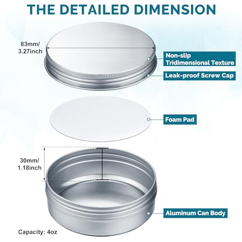 Silver Aluminum Lip Balm Tins 4 oz Pack of 100 Cosmetic Containers with Screw Lids