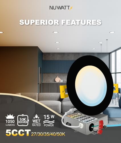6 Inch Black Recessed LED Lights with 5 CCT Dimmable & Damp Rating