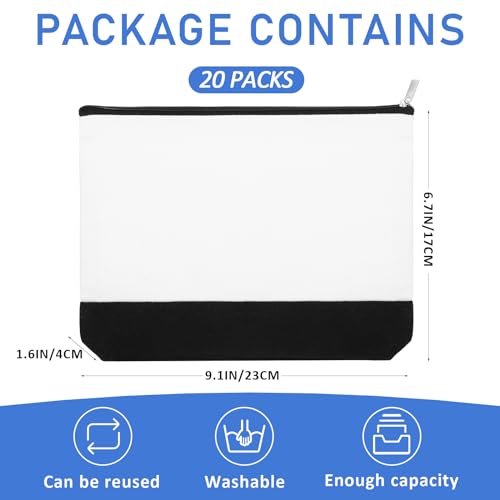 20 Pack Canvas Makeup Bags with Zipper for DIY Customization, Travel & Storage