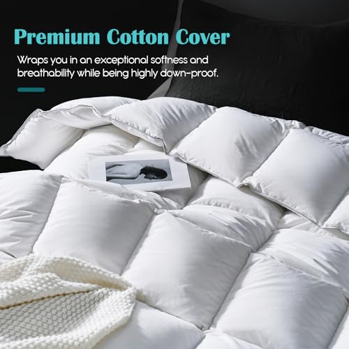California King Goose Feather Down Fiber Comforter - White, Hotel-Grade Luxury