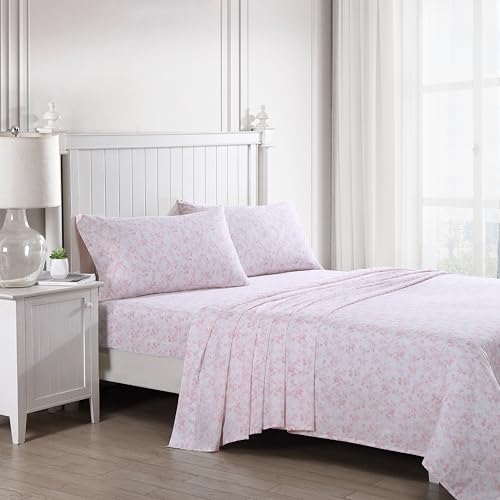 Queen Cotton Sateen Sheet Set with Pink Floral Design - Bella Pink