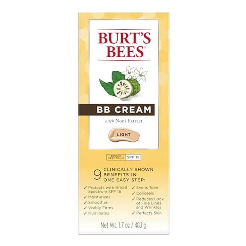 Burt's Bees BB Cream With SPF 15, Broad-Spectrum Sunscreen Tinted Lotion for All Skin Types, 98.9 Percent Natural Origin Skin Care, Light, 1.7 oz. Tube