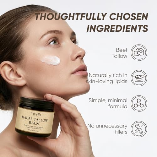 Tayyib Halal Tallow Balm, Manuka Honey and Grass-Fed Tallow Moisturizer for Face & Body, Unscented, Whipped smooth, absorbs fast, no heaviness, 4 oz