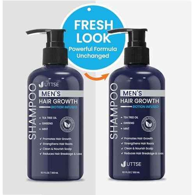 Biotion Hair Growth Shampoo for Men: Natural Thickening Shampoo with Tea Tree Oil Ginseng Mint for Hair Loss and Thinning Hair - 10.1 fl.oz, Dark Blue
