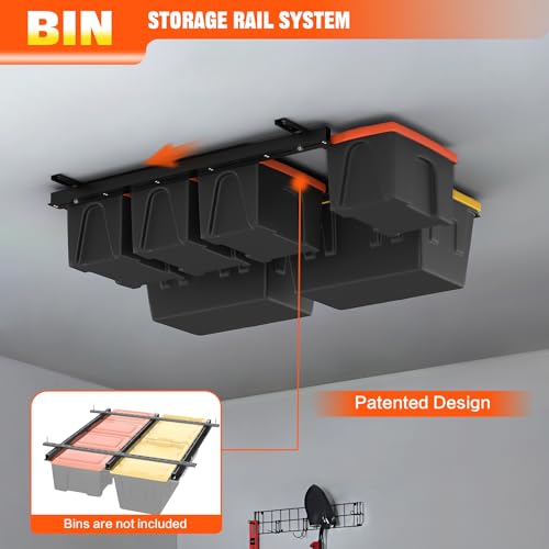 TORACK Black Garage Overhead Ceiling Bin Storage Rack - Heavy Duty Steel