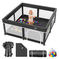 Foldable Baby Playpen with Mat - Portable Indoor & Outdoor Play Yard, Black 50x50in
