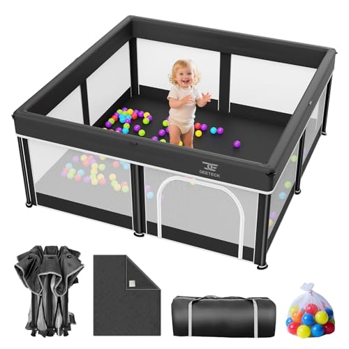 Foldable Baby Playpen with Mat - Portable Indoor & Outdoor Play Yard, Black 50x50in