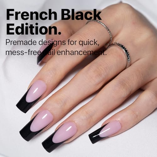 SXC Cosmetics French Tip Press On Nails ? Black Series, Medium Square, X-Pro Tips Starter Kit | 150PCS, 15 Sizes, 5 Styles, Beginner-Friendly