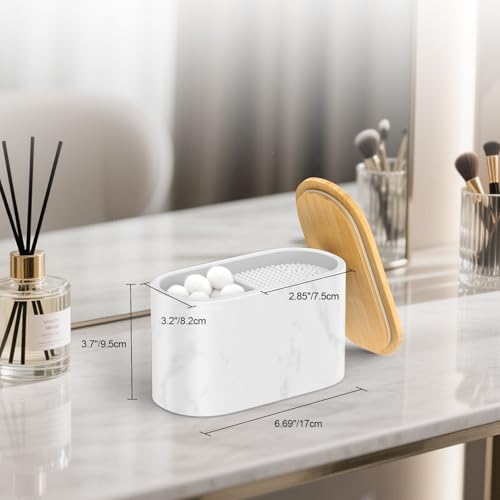 Cotton Swab Holder, Round Cotton Pads Balls Qtip Holder Dispenser with Lid, 2 Compartments Qtips Holder, Tampoms Period Box Bathroom Organizers Storage Bin Floss Dispenser Vanity Cosmetics, White