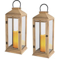 Bdor 2 Pack 22.5 Inch Outdoor Wooden Lanterns with LED Candles - Porch Decor