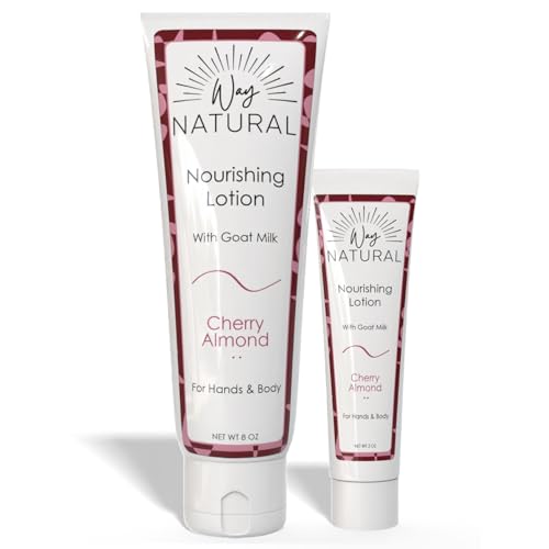 Goat Milk Body Lotion & Hand Cream - Cherry Almond, 2oz & 8oz Tubes - Natural Hydrating Moisturizer