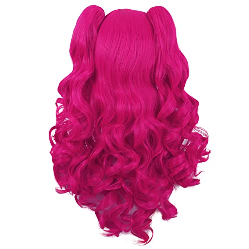 MapofBeauty Lolita Long Curly Pink Ponytail Clip-On Wig for Cosplay