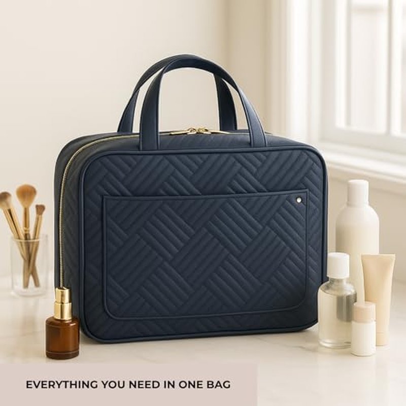 Hanging Toiletry Bag for Travel, Large Capacity Organizer with 4 Compartments and 1 Swivel Hook, Water resistant, Perfect for Toiletries, Cosmetics/Daily Use/Ideal as Gift (Navy Blue)