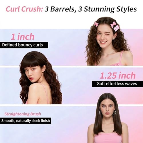 DYHOO 3-in-1 Automatic Hair Curler Set with Straightening Brush, 2 Barrel Sizes, Negative Ion for Beach Waves & Curls