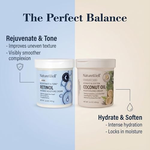 NATURE WELL Favorites Clinical Retinol & Coconut Oil Moistuizing Body Cream Bundle. Non-Greasy, Intense Hydration, Superfood for Your Skin, 16 Oz Each