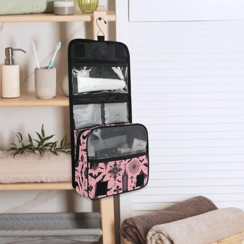 Mnsruu Bats Gothic Moon Hanging Toiletry Bag with Hook - Travel Makeup Organizer