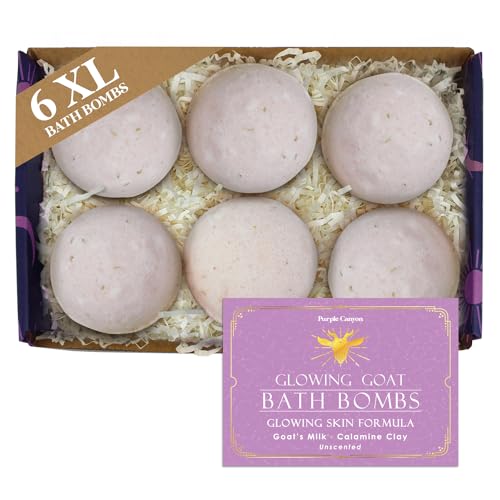 Purple Canyon Glowing Goat Bath Bombs for Sensitive Skin - Handmade, Fragrance-Free, 2.5-inch Soothing Bath Additive