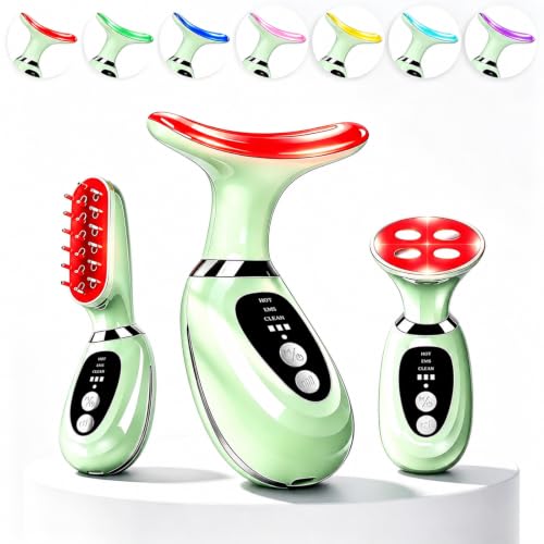 3-in-1 Facial Massager for Face Neck & Scalp - Green, Rechargeable Skin Care Device