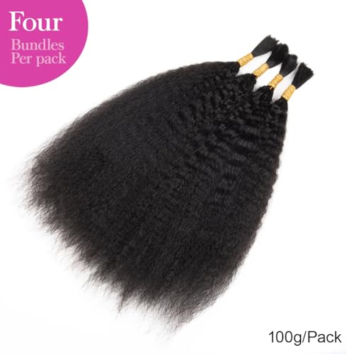 RLHAIR 14 Inch Kinky Straight Human Braiding Hair No Weft Natural Black