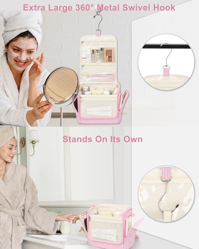 Relavel Pink Large Travel Hanging Toiletry Bag for Women & Kids