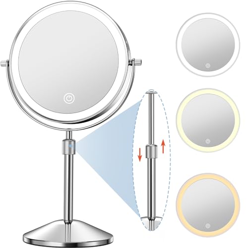 Rechargeable 7-Inch Lighted Makeup Mirror with 10X Magnification & Adjustable Height