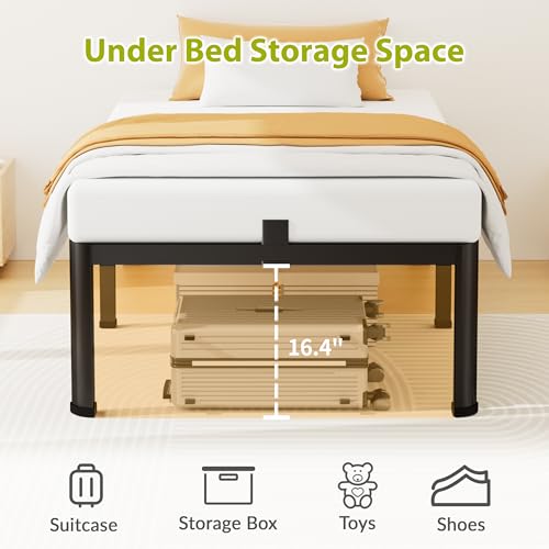 18 Inch Twin Size Metal Platform Bed Frame with Rounded Corners - Superay