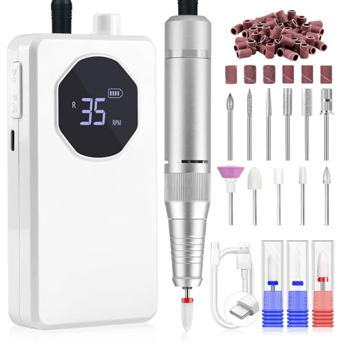 Electric Nail Drill Kit 35000RPM with Bits - White, Professional & DIY Use