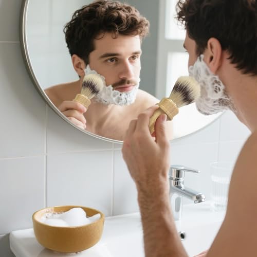 Boar Bristle Shaving Brush Kit with Bamboo Stand & Lathering Bowl