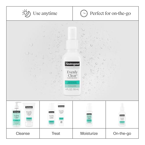 Neutrogena Evenly Clear Clarifying Hypochlorous Acid Spray, Purifying Face & Body Mist Helps Refresh Acne-Prone Skin While Fighting Impurities Anytime, Anywhere, 4 fl. oz