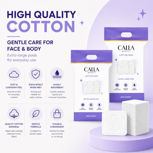 CALLA BEAUTY Velvet XL Cotton Pads for Face 500 Count (400 + 100 Extra) Pack of 1