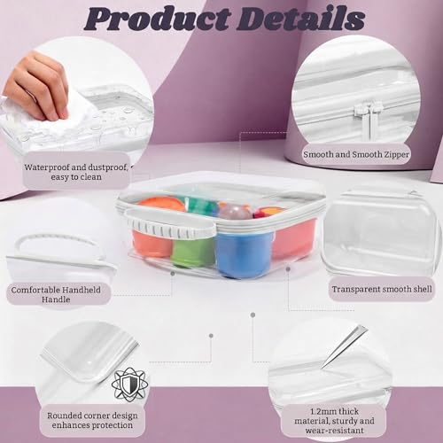 GigabitBest 3 Pack Deep Clear Hard Shell Zipper Cases with Handle (White) – L+M+S, TSA-Friendly