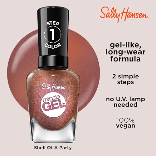 Sally Hansen Miracle Gel Salon Quality Nail Polish | Gel-Like Formula, Two-Step System, No UV Light Needed, Long Lasting | Sheer, Shimmery | 211 One Shell of a Party | Nude Pink Nail Polish